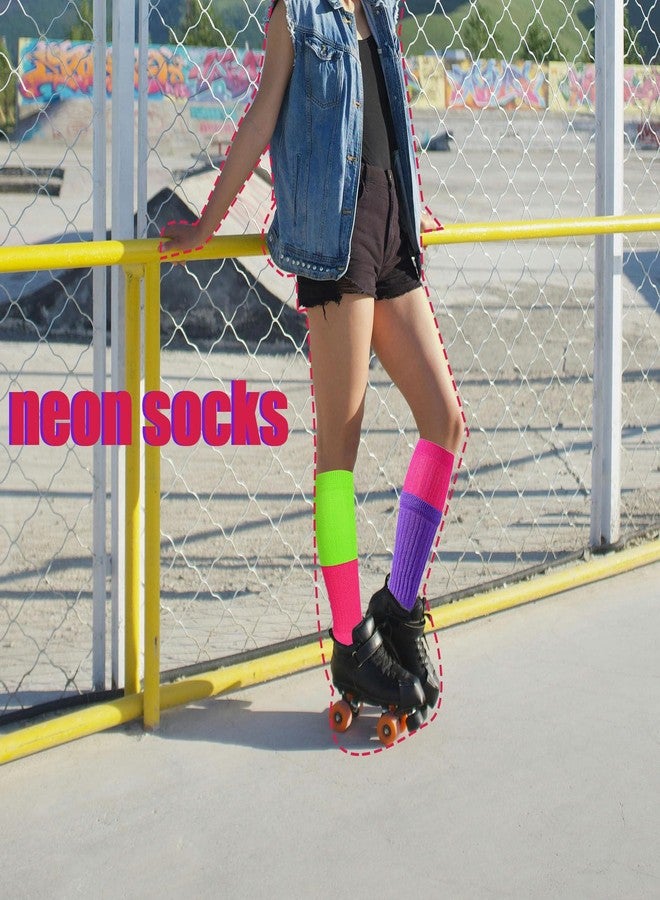PINCHUAN 1Pairs Neon Socks for Women 80s 90s Neon Slouch Socks Women's Leg Warmers Slouch socks Pink/Green Long Sock Soft Scrunch Knee High Sock 80S neon Outfit-1pairs Color mixing - Image 5
